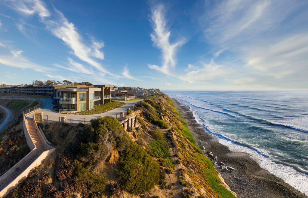 ariel view of the hotel, cliffs and the ocean