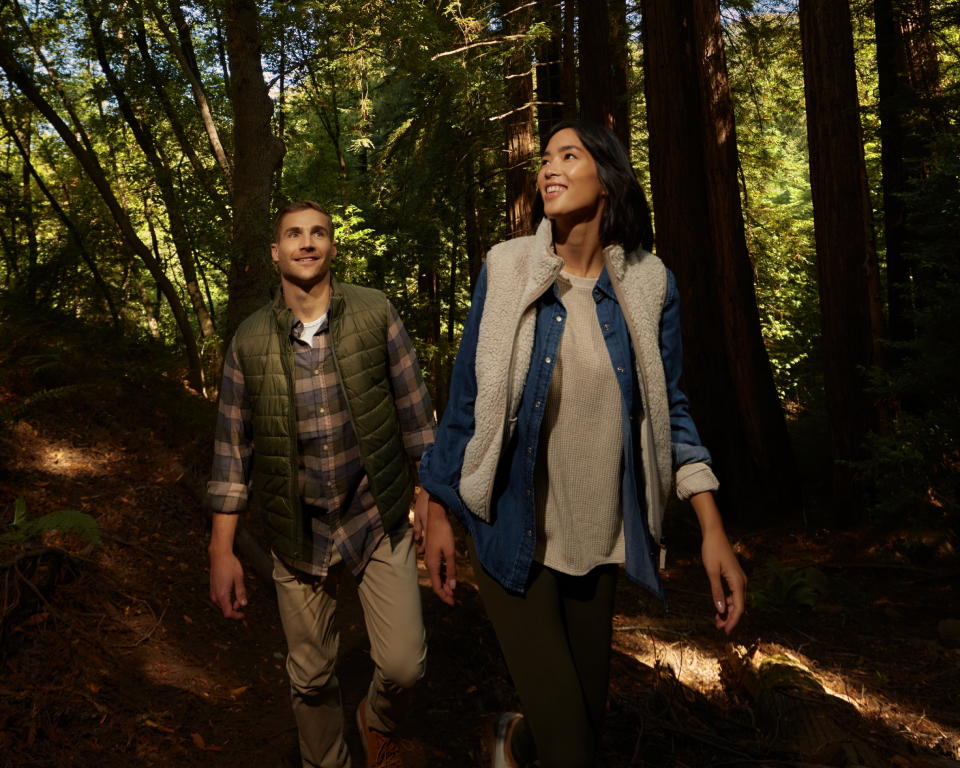 couple hiking in the woods