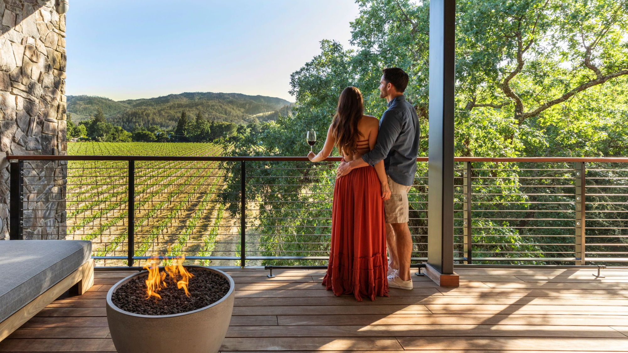 couple looking at vineyard views