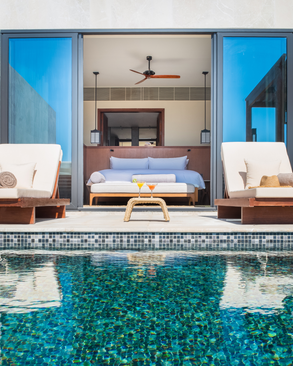 View of private pool and bedroom at the deluxe pool villa