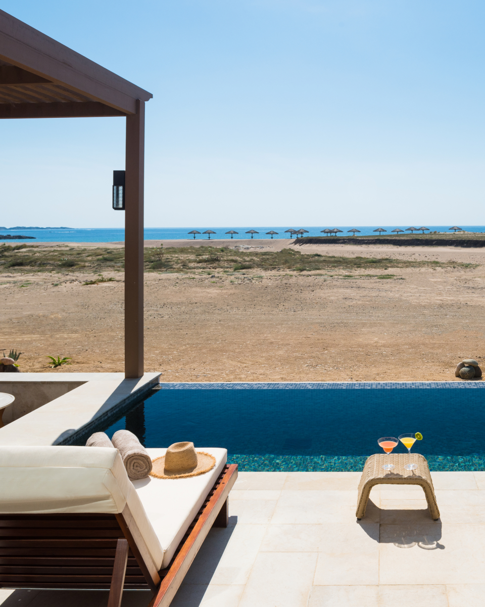 view of private pool looking out to the lagoon