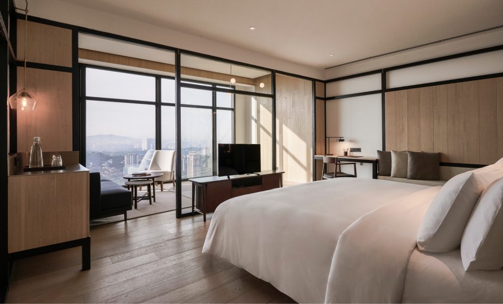 interior bedroom with city views