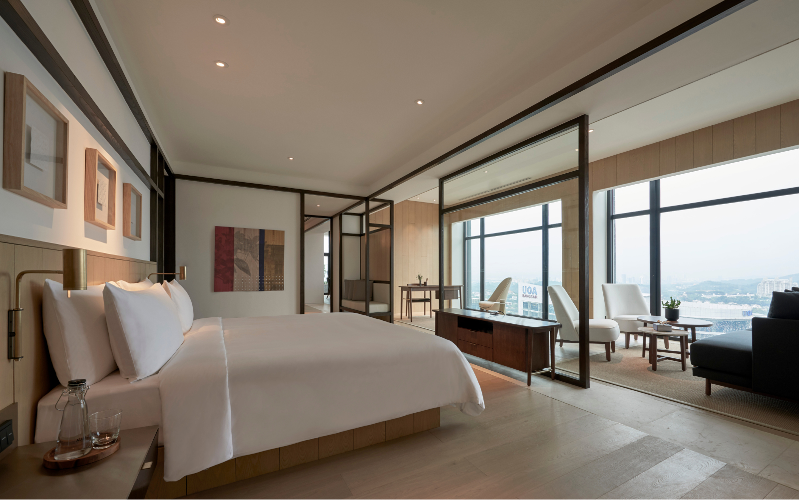 interior bedroom with city views