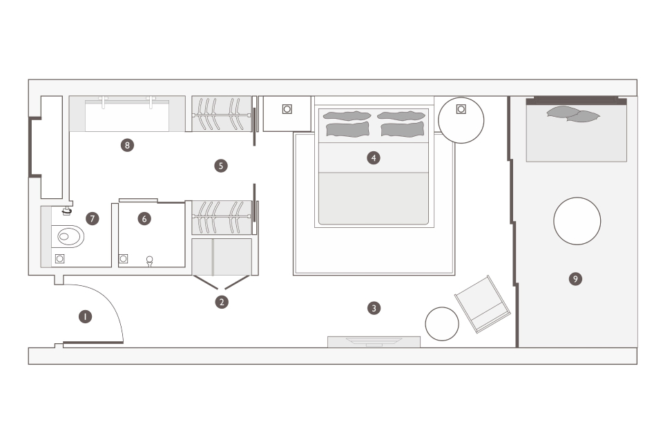 1 king bed studio terrace floorplan