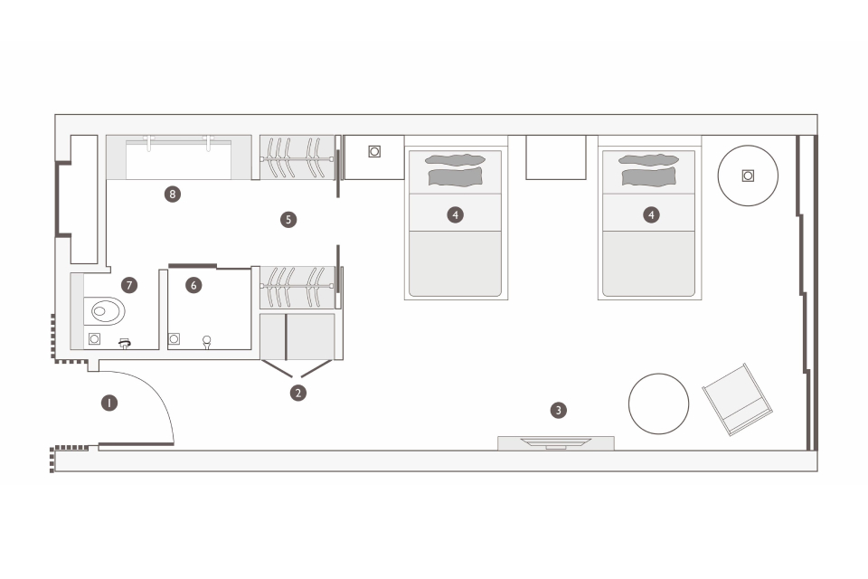 2 twin bed studio floorplan