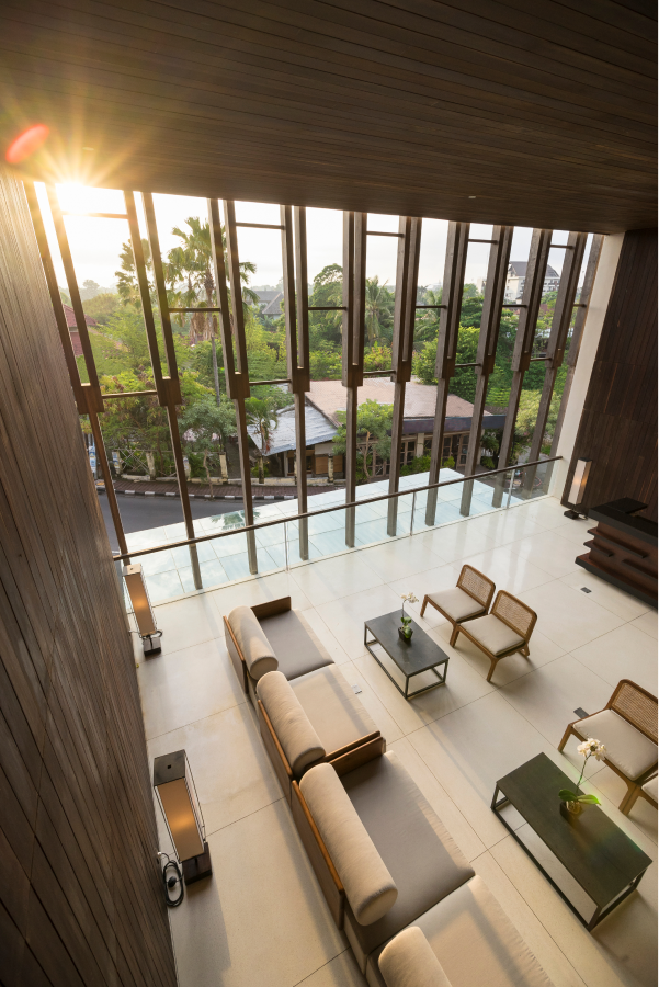 luxury interior design with views of pool
