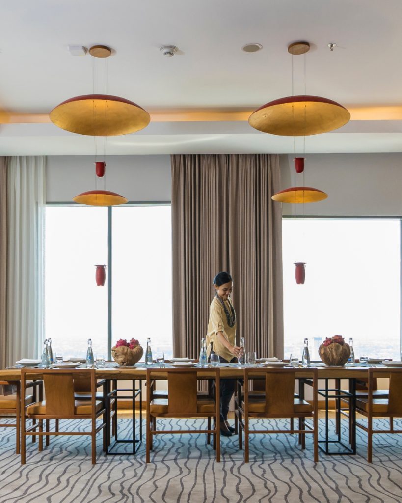 interior of large dining table in suite