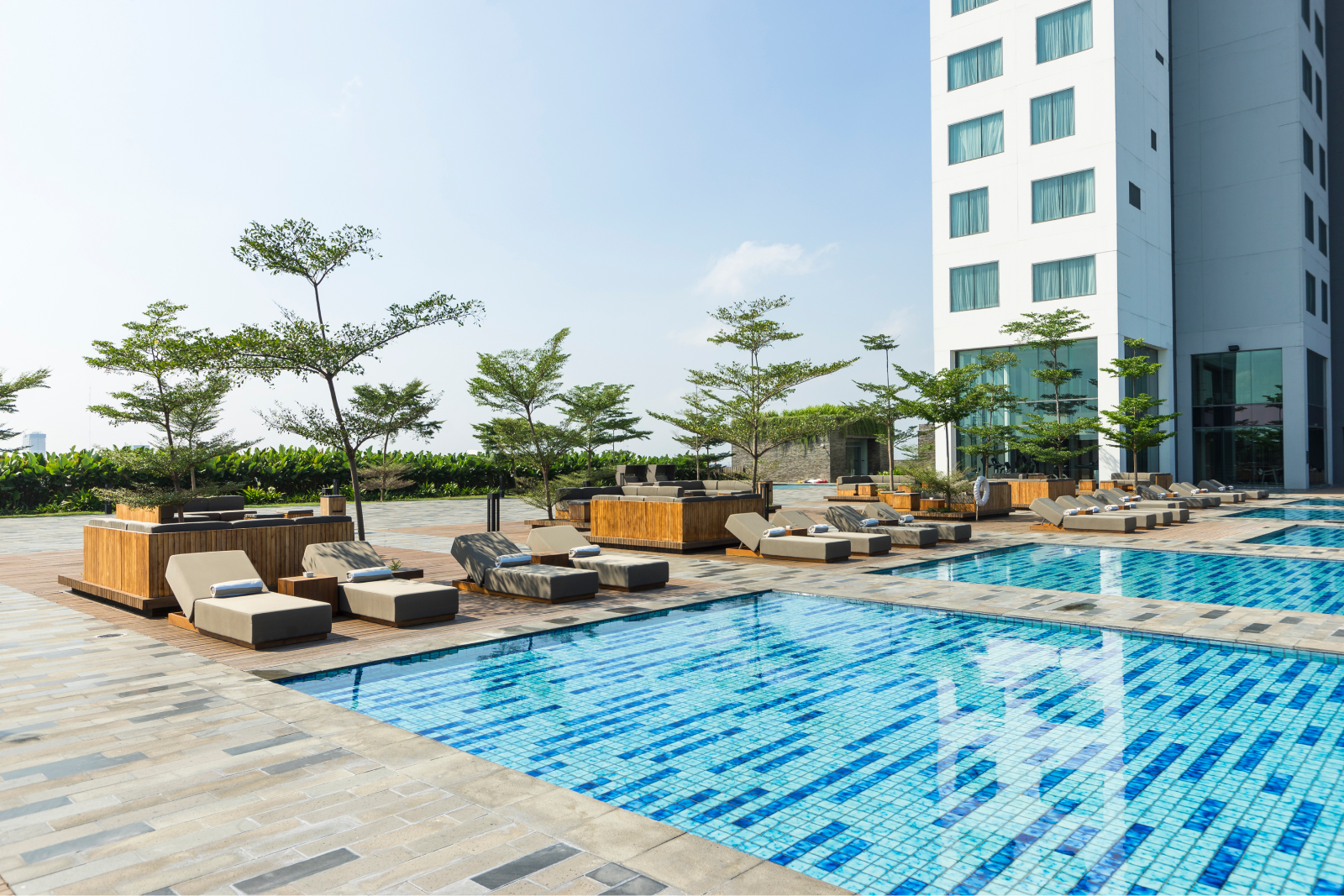 Pool with cabana lounge