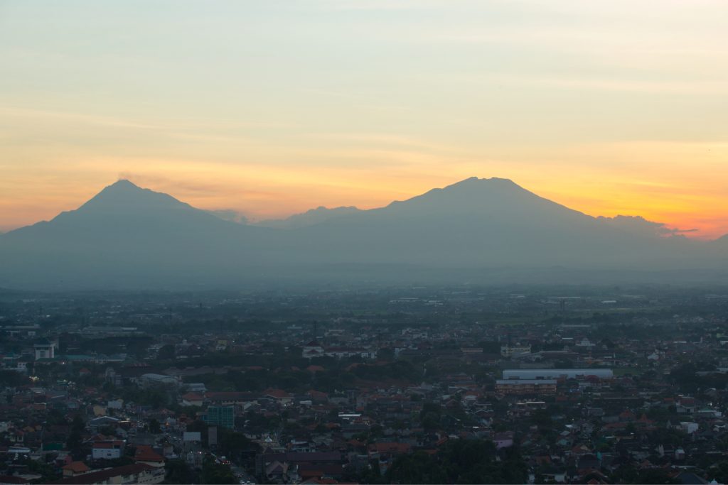 Skyline view of the mountains at sunset.